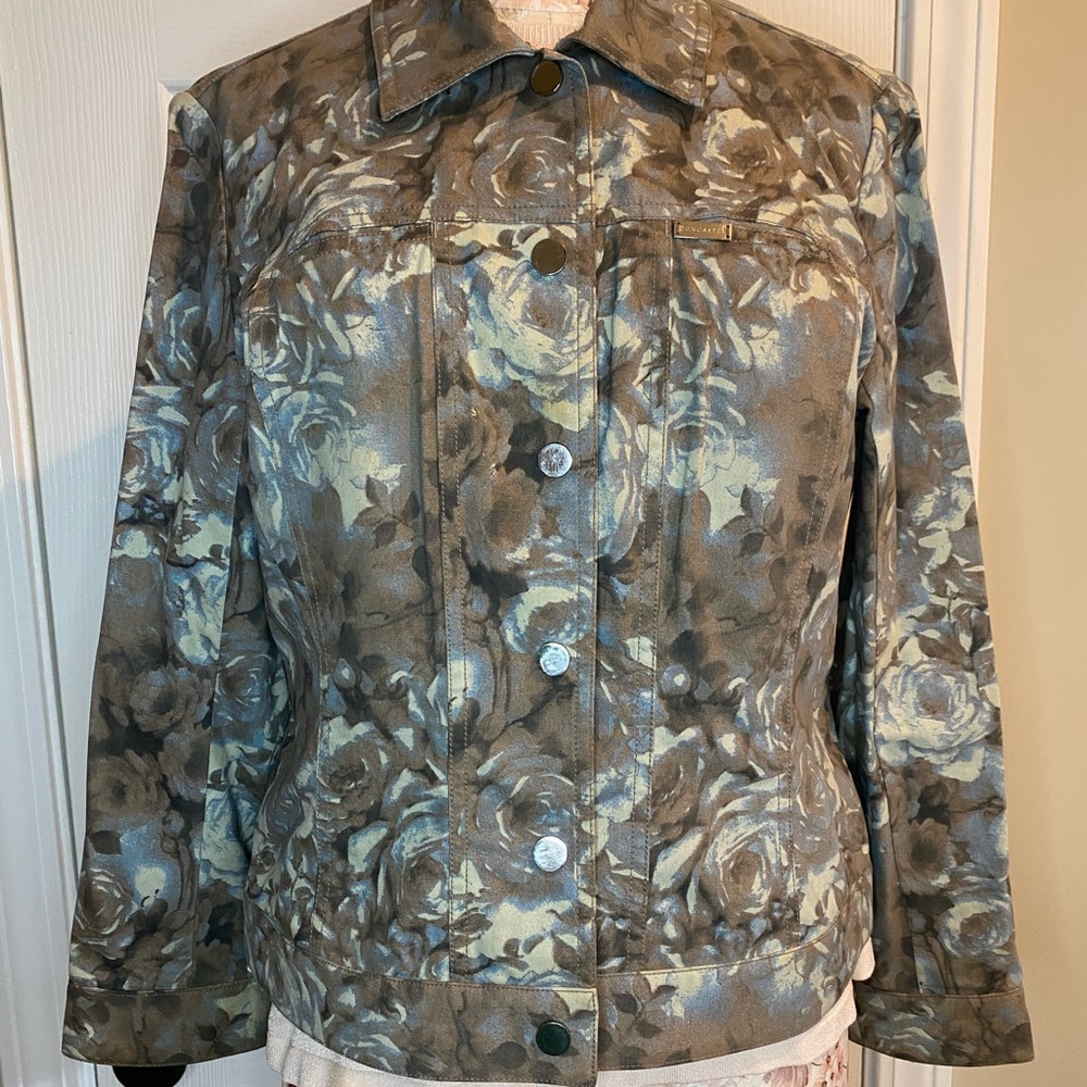 Doncaster Brown and Gray Jean Jacket with Artistic Floral Design